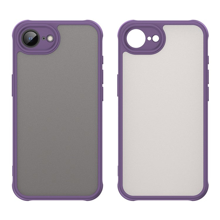 For iPhone 16e Case Drop Proof Airbags Frosted Translucent PC + TPU Phone Back Cover - Purple