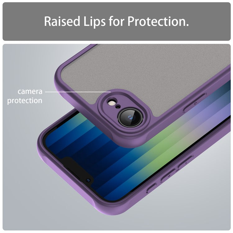 For iPhone 16e Case Drop Proof Airbags Frosted Translucent PC + TPU Phone Back Cover - Purple