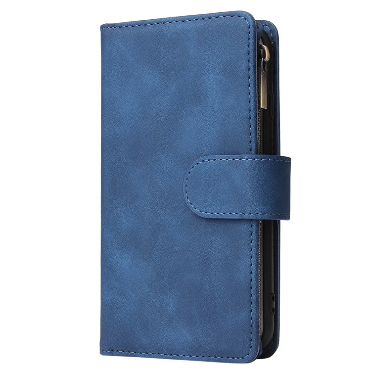 For iPhone 16e Case Zipper Wallet Multiple Card Slots Leather Phone Cover - Blue