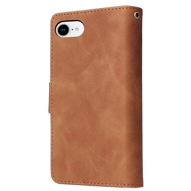 For iPhone 16e Case Zipper Wallet Multiple Card Slots Leather Phone Cover - Brown