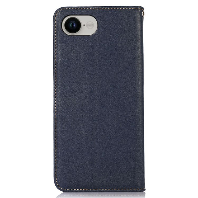 KHAZNEH For iPhone 16e Case Wallet Genuine Cow Leather Phone Cover Nappa Texture - Blue