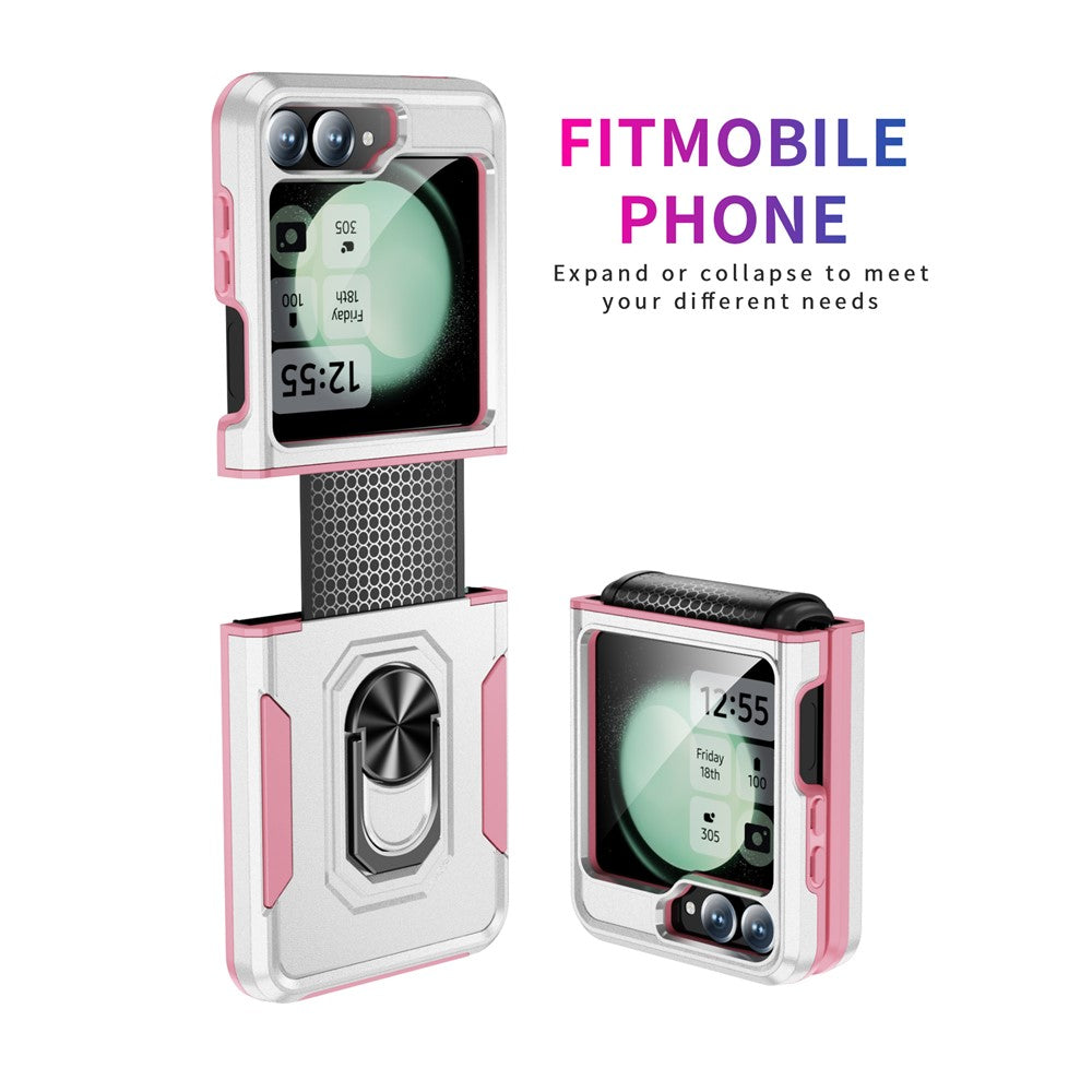 For Samsung Galaxy Z Flip7 FE 5G / Z Flip6 5G Case Military Grade Ring Kickstand PC + TPU Phone Cover - White + Pink