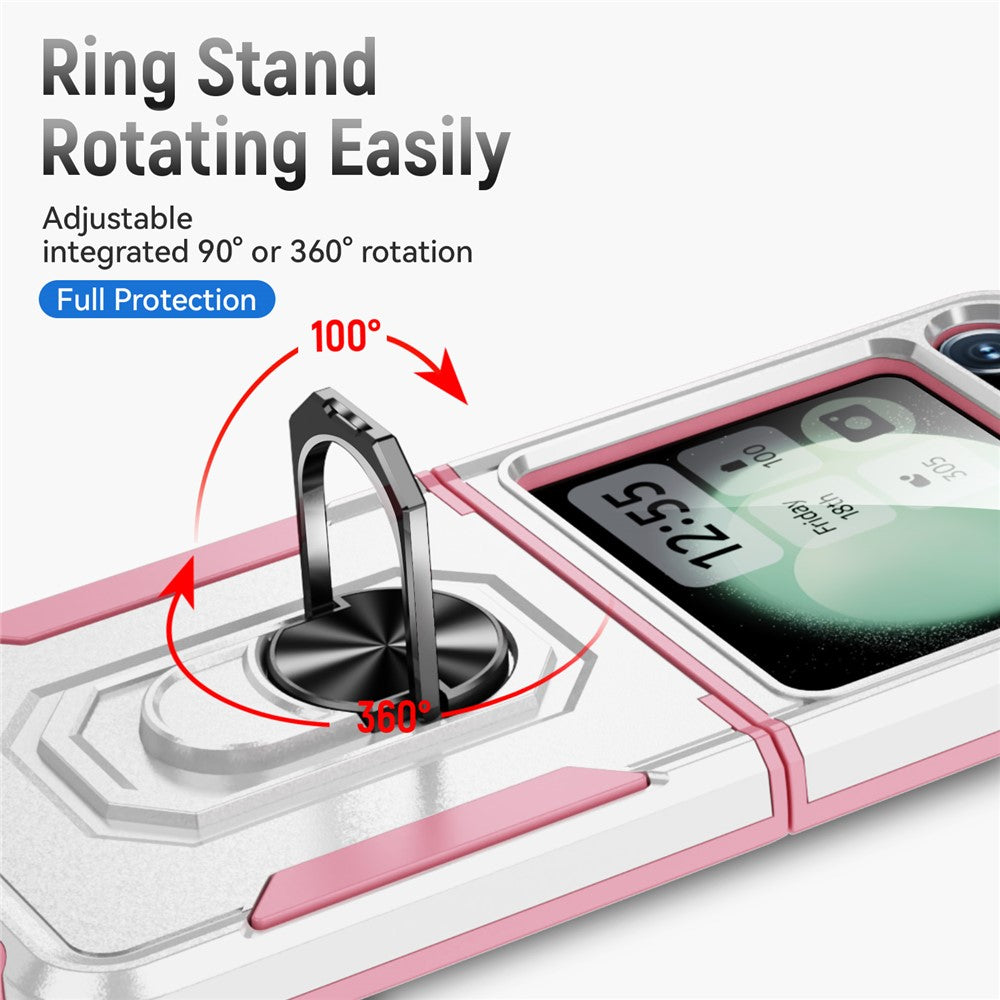 For Samsung Galaxy Z Flip7 FE 5G / Z Flip6 5G Case Military Grade Ring Kickstand PC + TPU Phone Cover - White + Pink