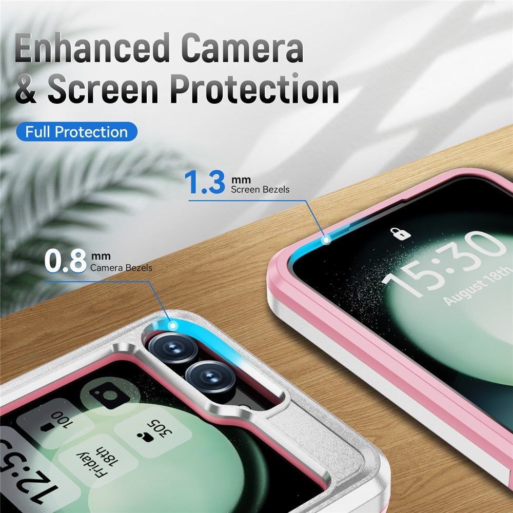 For Samsung Galaxy Z Flip7 FE 5G / Z Flip6 5G Case Military Grade Ring Kickstand PC + TPU Phone Cover - White + Pink