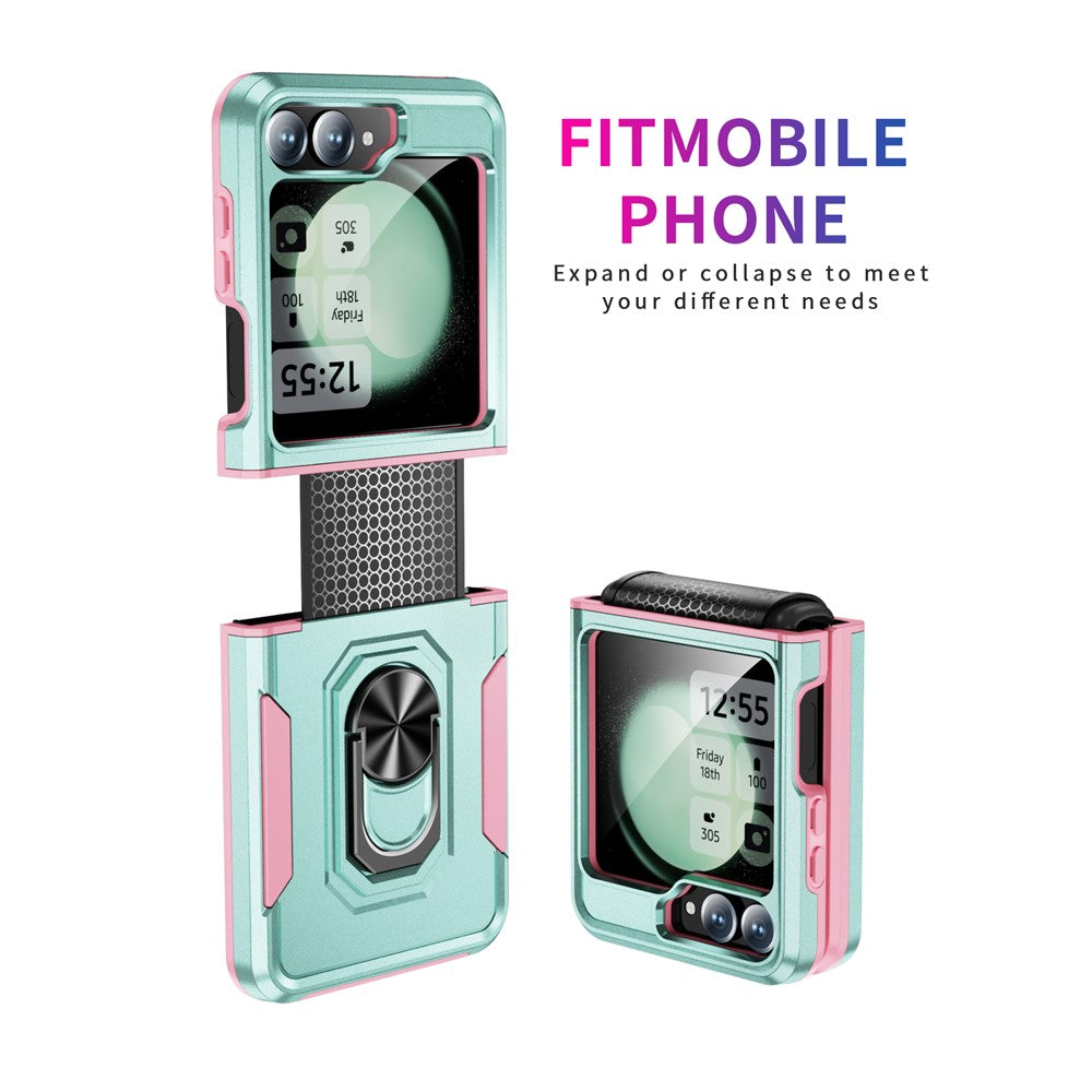 For Samsung Galaxy Z Flip7 FE 5G / Z Flip6 5G Case Military Grade Ring Kickstand PC + TPU Phone Cover - Green + Pink