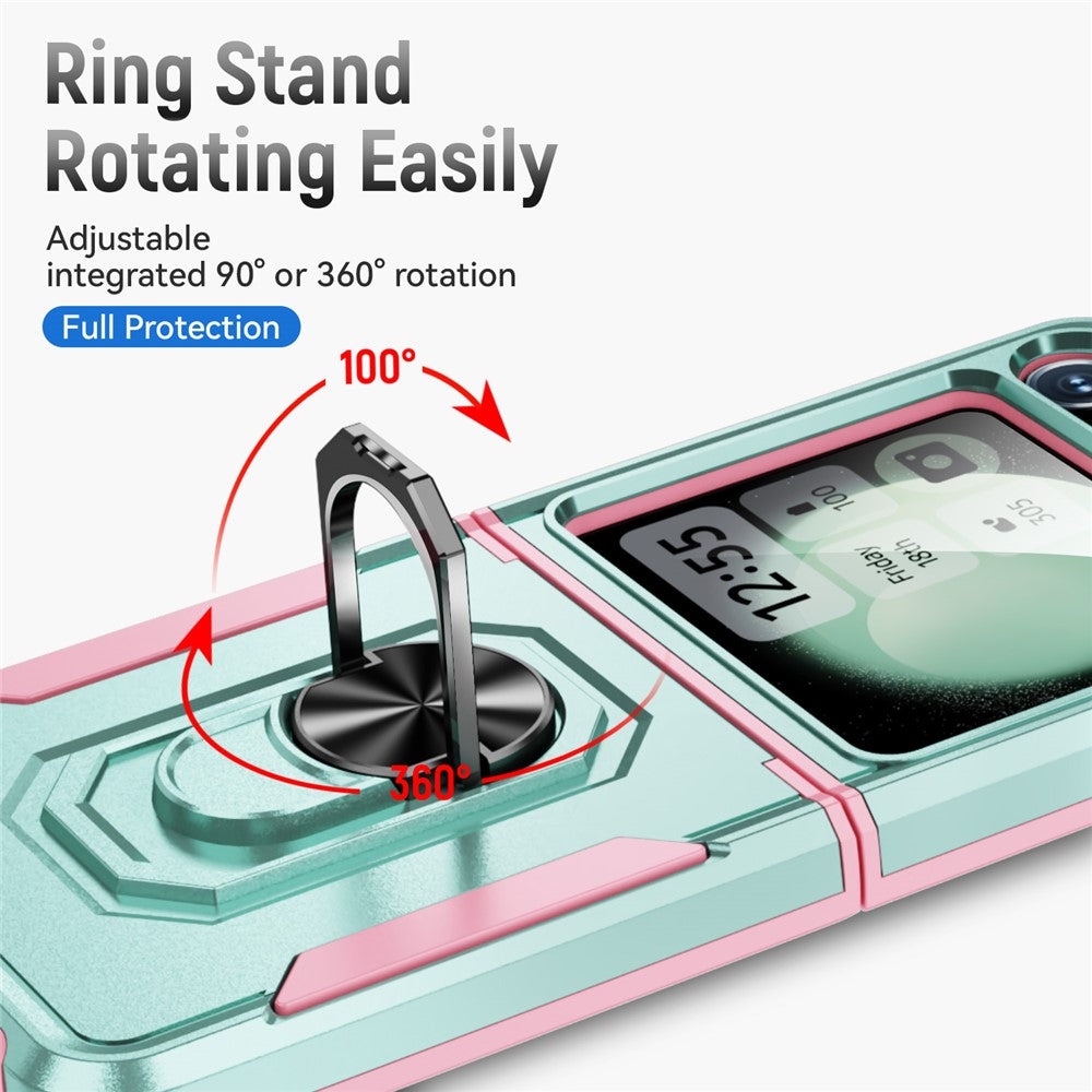 For Samsung Galaxy Z Flip7 FE 5G / Z Flip6 5G Case Military Grade Ring Kickstand PC + TPU Phone Cover - Green + Pink