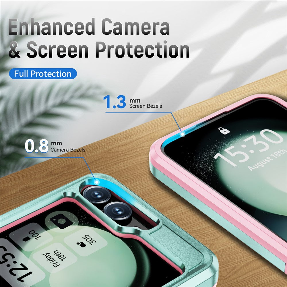 For Samsung Galaxy Z Flip7 FE 5G / Z Flip6 5G Case Military Grade Ring Kickstand PC + TPU Phone Cover - Green + Pink