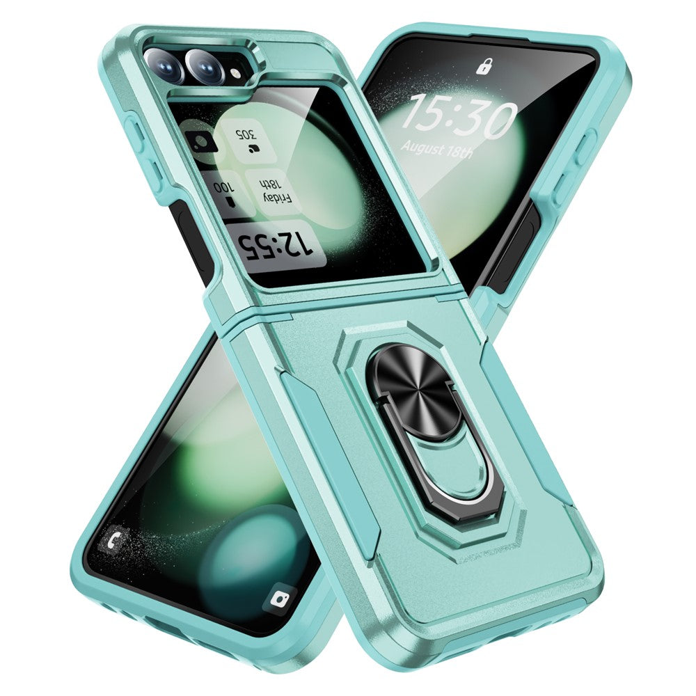 For Samsung Galaxy Z Flip7 FE 5G / Z Flip6 5G Case Military Grade Ring Kickstand PC + TPU Phone Cover - Green
