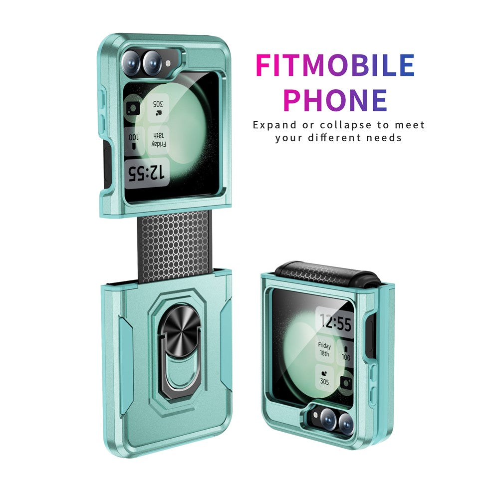 For Samsung Galaxy Z Flip7 FE 5G / Z Flip6 5G Case Military Grade Ring Kickstand PC + TPU Phone Cover - Green