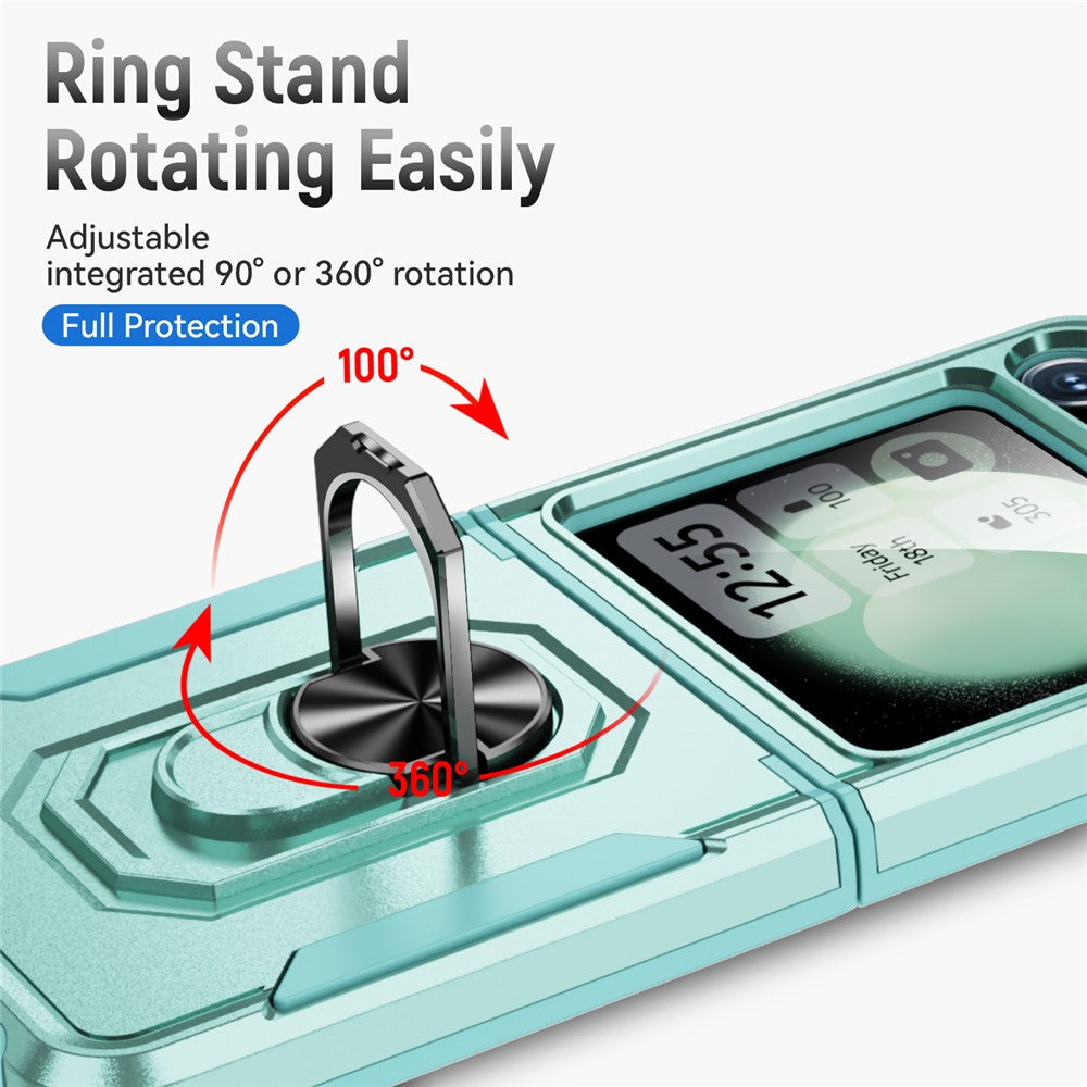For Samsung Galaxy Z Flip7 FE 5G / Z Flip6 5G Case Military Grade Ring Kickstand PC + TPU Phone Cover - Green