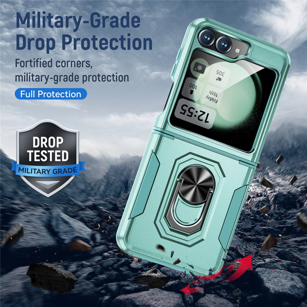 For Samsung Galaxy Z Flip7 FE 5G / Z Flip6 5G Case Military Grade Ring Kickstand PC + TPU Phone Cover - Green