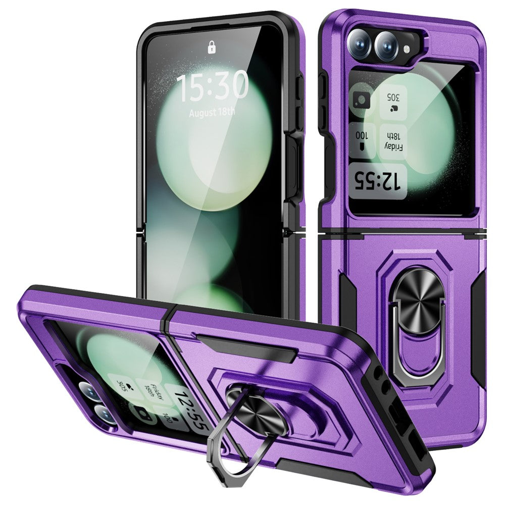 For Samsung Galaxy Z Flip7 FE 5G / Z Flip6 5G Case Military Grade Ring Kickstand PC + TPU Phone Cover - Purple + Black