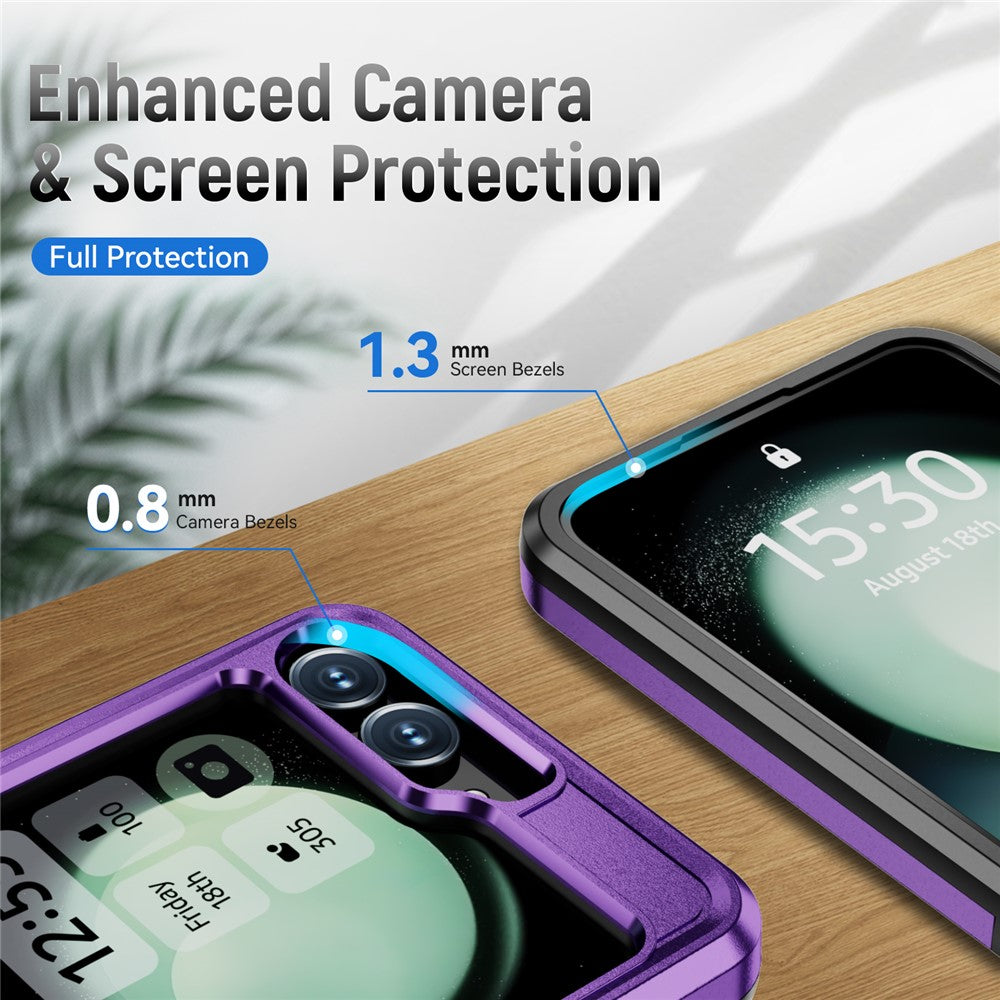 For Samsung Galaxy Z Flip7 FE 5G / Z Flip6 5G Case Military Grade Ring Kickstand PC + TPU Phone Cover - Purple + Black