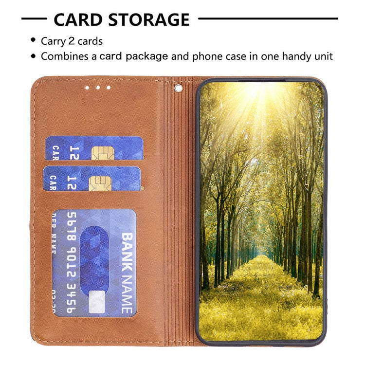 For Samsung Galaxy S25 Edge Case Card Slots Geometry Imprint Leather Phone Cover - Yellow