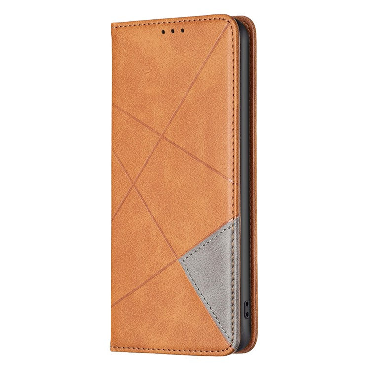 For Samsung Galaxy S25 Edge Case Card Slots Geometry Imprint Leather Phone Cover - Yellow
