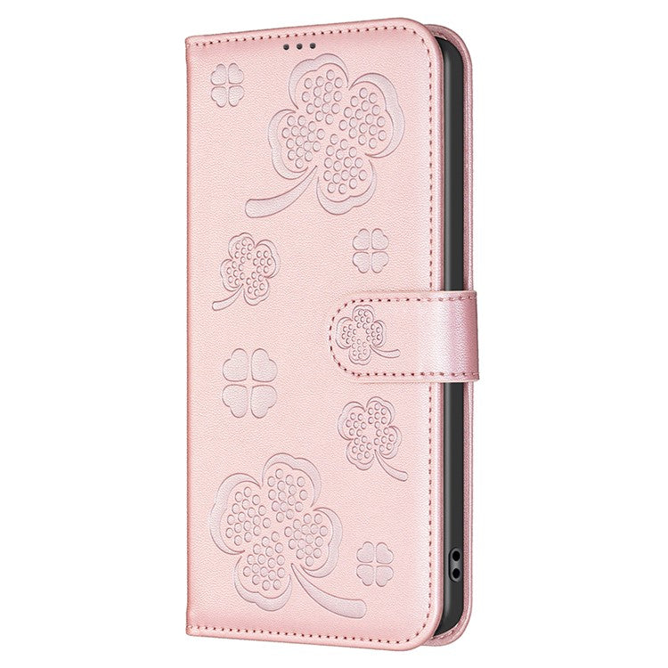 For Samsung Galaxy S25 Edge Case Clover Pattern Wallet Stand View Leather Phone Cover - Pink