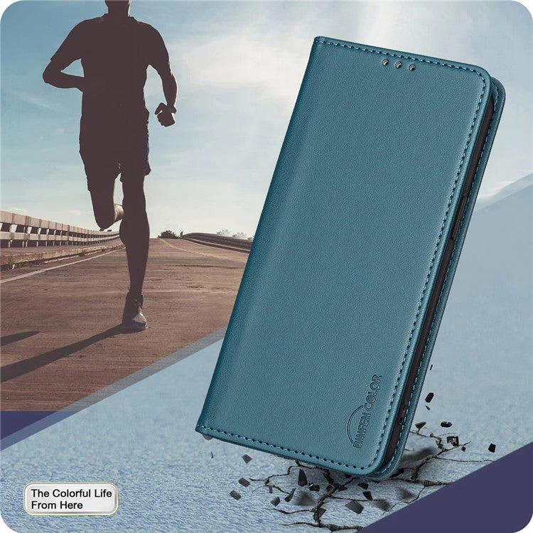 BINFEN COLOR BF18 For Samsung Galaxy S25 Edge Leather Case Card Slots Phone Cover - Green
