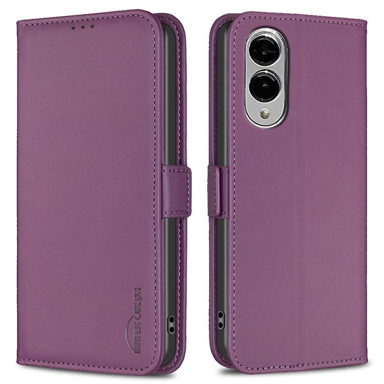 BINFEN COLOR BF31 For Samsung Galaxy S25 Edge Case PU Leather Flip Folio Phone Wallet Cover - Dark Purple