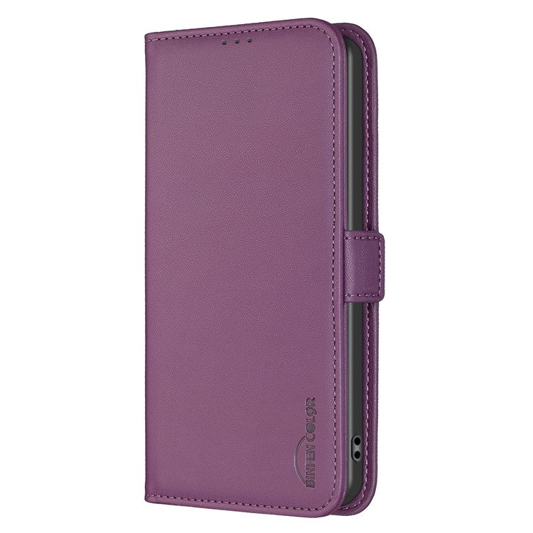 BINFEN COLOR BF31 For Samsung Galaxy S25 Edge Case PU Leather Flip Folio Phone Wallet Cover - Dark Purple