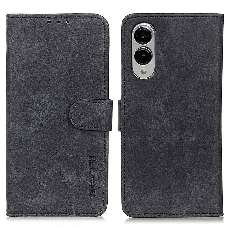 KHAZNEH For Samsung Galaxy S25 Edge Case PU Leather Retro Texture Phone Cover - Black