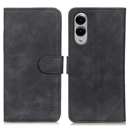 KHAZNEH For Samsung Galaxy S25 Edge Case PU Leather Retro Texture Phone Cover - Black