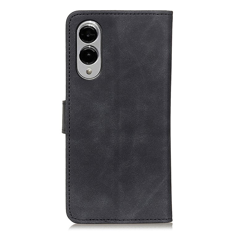 KHAZNEH For Samsung Galaxy S25 Edge Case PU Leather Retro Texture Phone Cover - Black