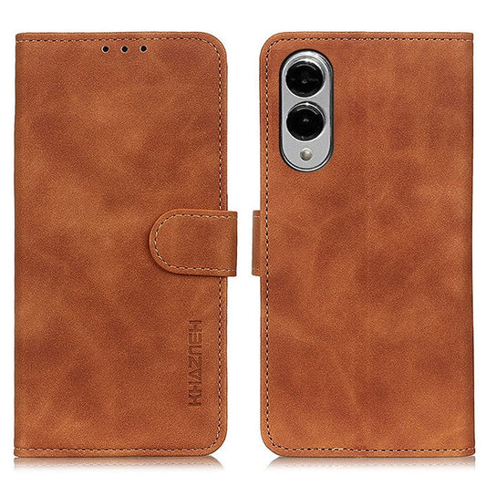 KHAZNEH For Samsung Galaxy S25 Edge Case PU Leather Retro Texture Phone Cover - Brown