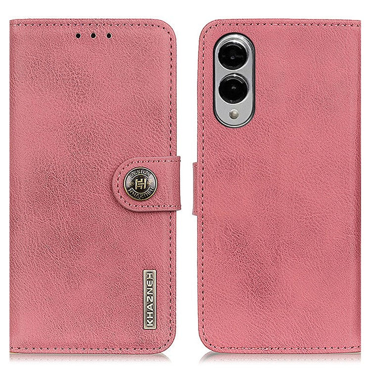 KHAZNEH For Samsung Galaxy S25 Edge Wallet Case Cowhide Texture Leather Flip Phone Cover - Pink