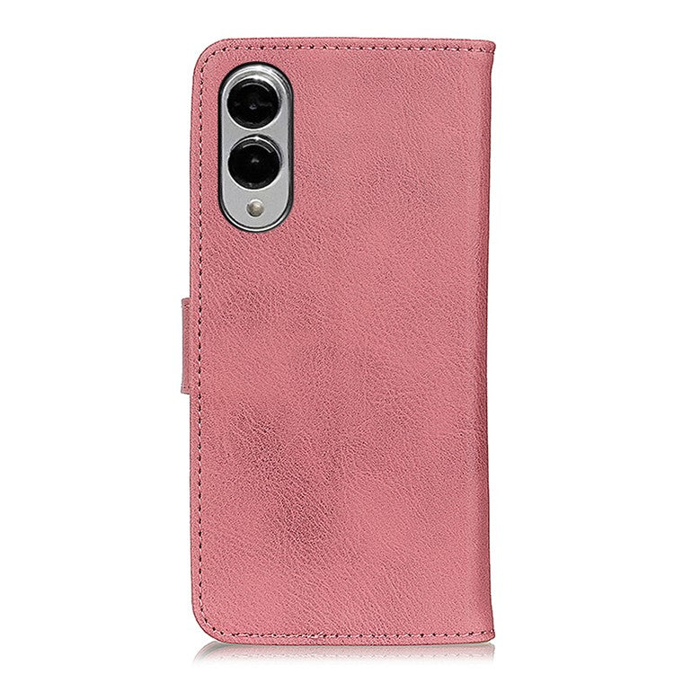KHAZNEH For Samsung Galaxy S25 Edge Wallet Case Cowhide Texture Leather Flip Phone Cover - Pink