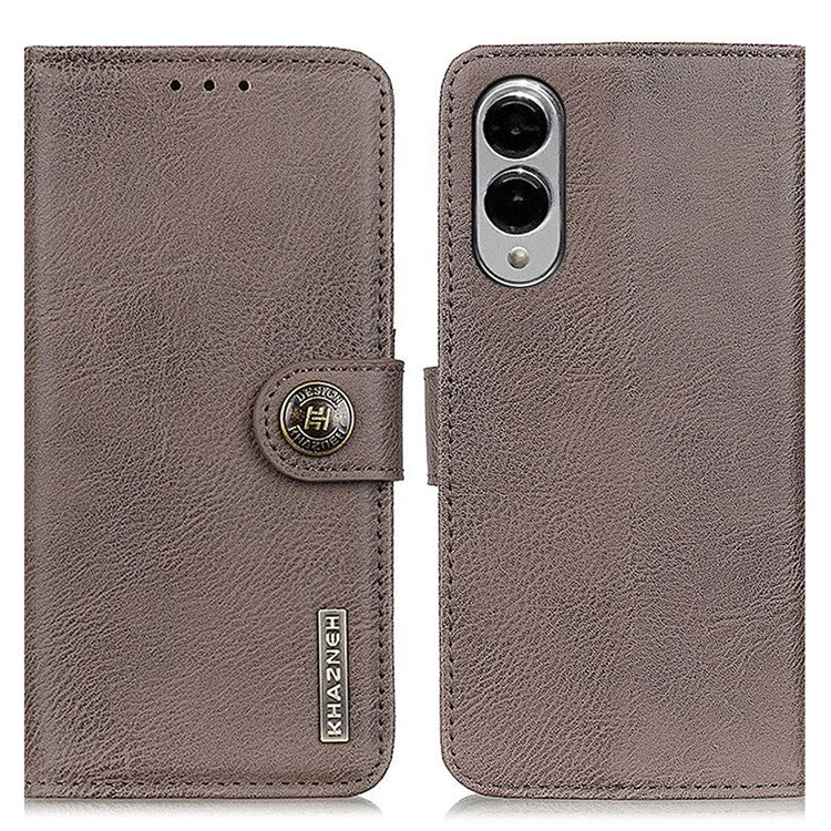 KHAZNEH For Samsung Galaxy S25 Edge Wallet Case Cowhide Texture Leather Flip Phone Cover - Khaki