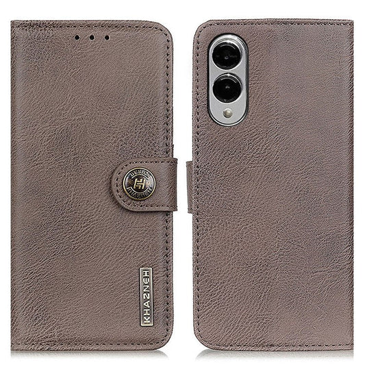KHAZNEH For Samsung Galaxy S25 Edge Wallet Case Cowhide Texture Leather Flip Phone Cover - Khaki