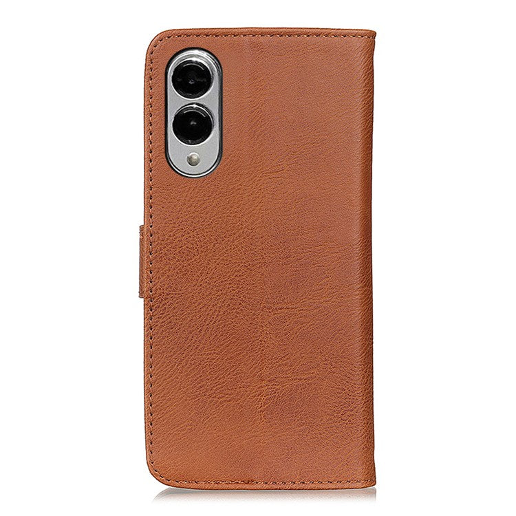 KHAZNEH For Samsung Galaxy S25 Edge Wallet Case Cowhide Texture Leather Flip Phone Cover - Brown