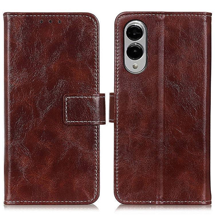 For Samsung Galaxy S25 Edge Case Wallet Leather Phone Cover Crazy Horse Texture - Brown