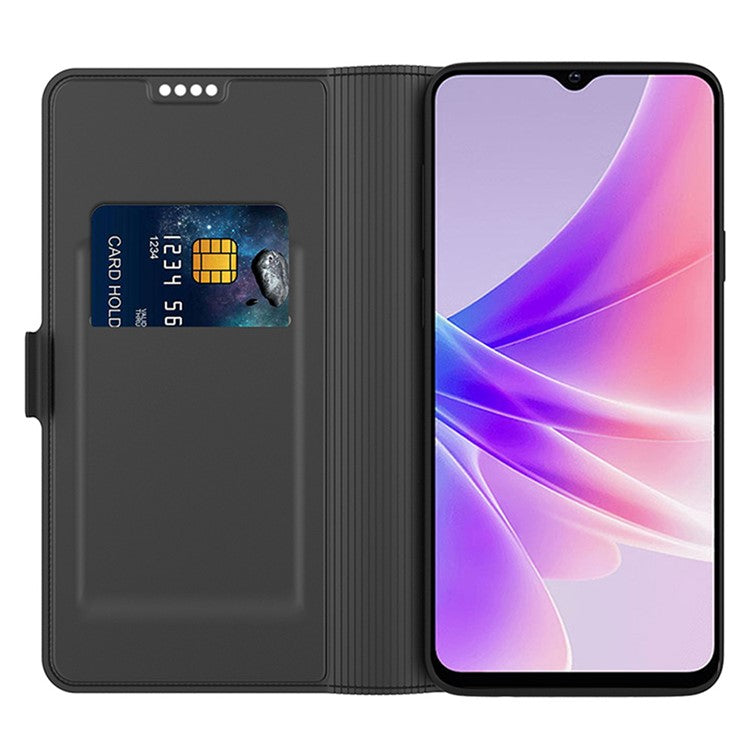 For Oppo Reno13 F 5G Case Shockproof TPU Inner Shell Leather Phone Cover Card Slot - Black
