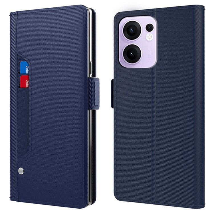 For Oppo Reno13 F 5G Case Stand PU Leather Phone Cover Card Holder Mirror - Blue
