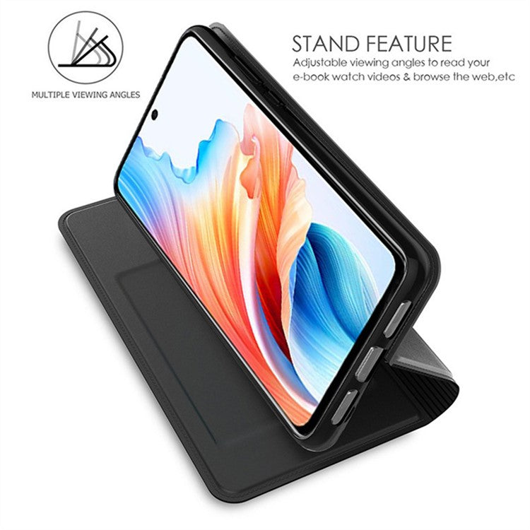 For Oppo Reno13 F 5G Case PU Leather Phone Cover with Card Holder Stand - Black