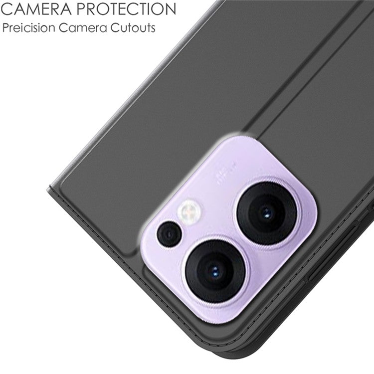 For Oppo Reno13 F 5G Case PU Leather Phone Cover with Card Holder Stand - Black