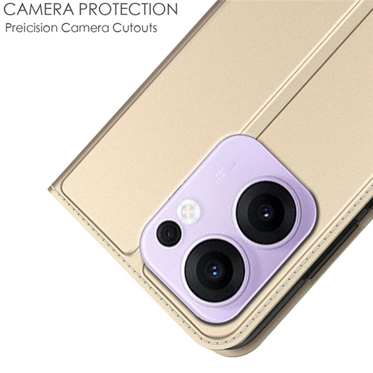 For Oppo Reno13 F 5G Case PU Leather Phone Cover with Card Holder Stand - Gold