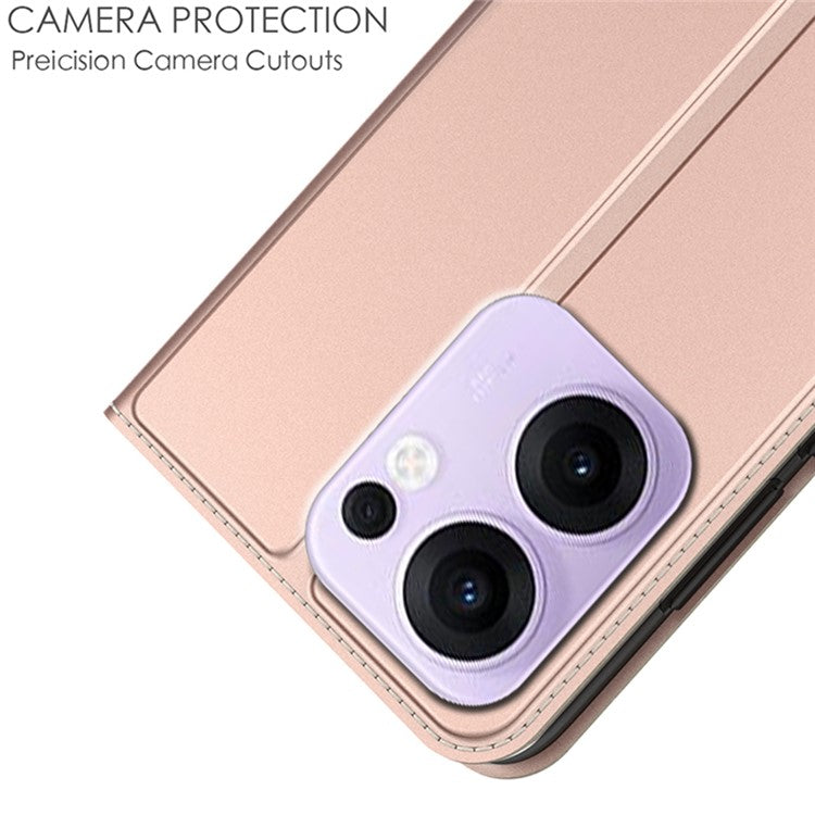 For Oppo Reno13 F 5G Case PU Leather Phone Cover with Card Holder Stand - Rose Gold