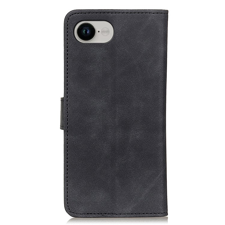 KHAZNEH For iPhone 16e Case PU Leather Retro Texture Phone Cover - Black