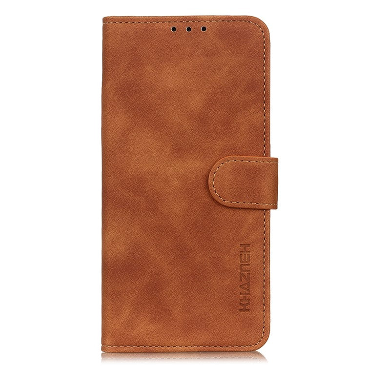 KHAZNEH For iPhone 16e Case PU Leather Retro Texture Phone Cover - Brown
