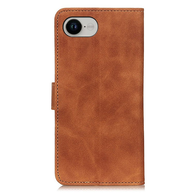 KHAZNEH For iPhone 16e Case PU Leather Retro Texture Phone Cover - Brown