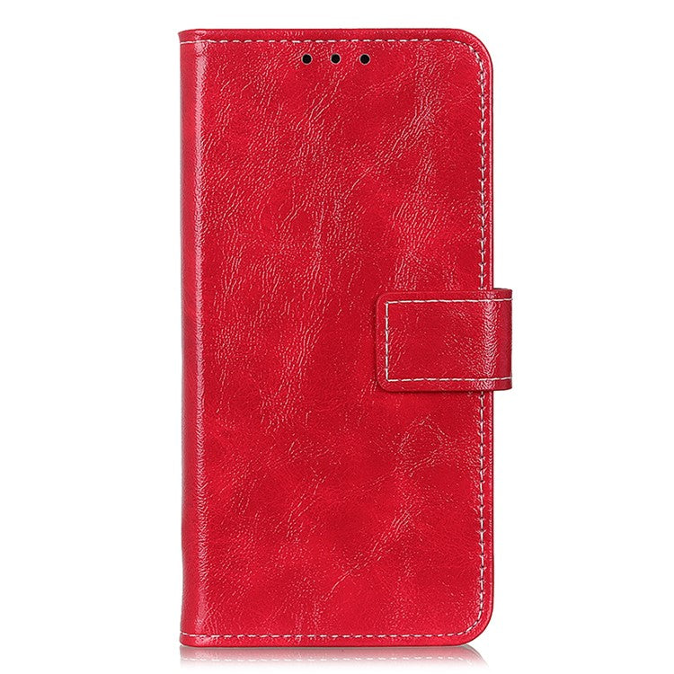 For iPhone 16e Case Wallet Leather Phone Cover Crazy Horse Texture - Red