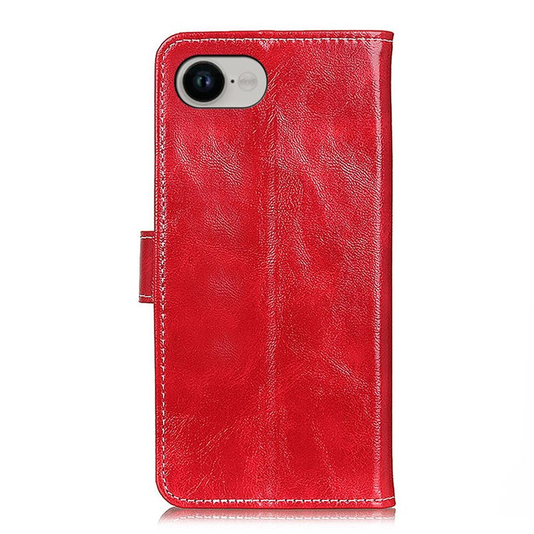 For iPhone 16e Case Wallet Leather Phone Cover Crazy Horse Texture - Red