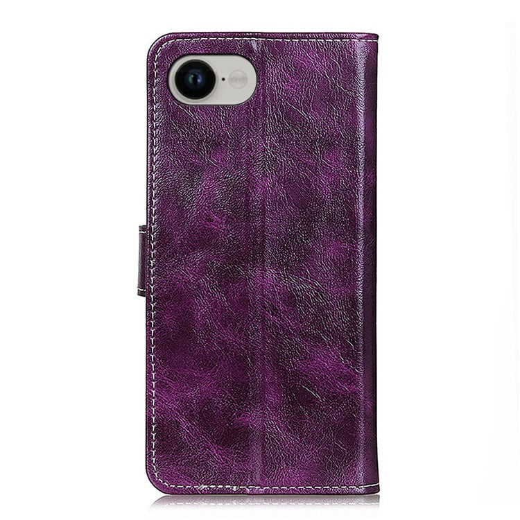 For iPhone 16e Case Wallet Leather Phone Cover Crazy Horse Texture - Purple