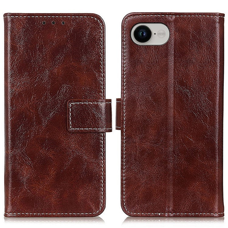 For iPhone 16e Case Wallet Leather Phone Cover Crazy Horse Texture - Brown
