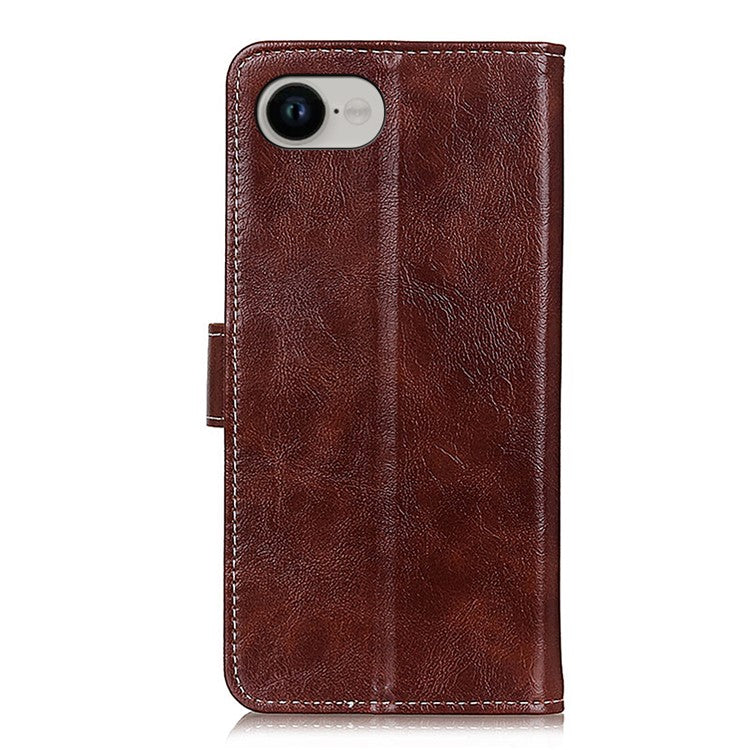 For iPhone 16e Case Wallet Leather Phone Cover Crazy Horse Texture - Brown