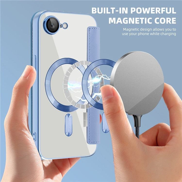 For iPhone 16e Case Compatible with MagSafe Rhombus PU Leather Phone Cover - Blue