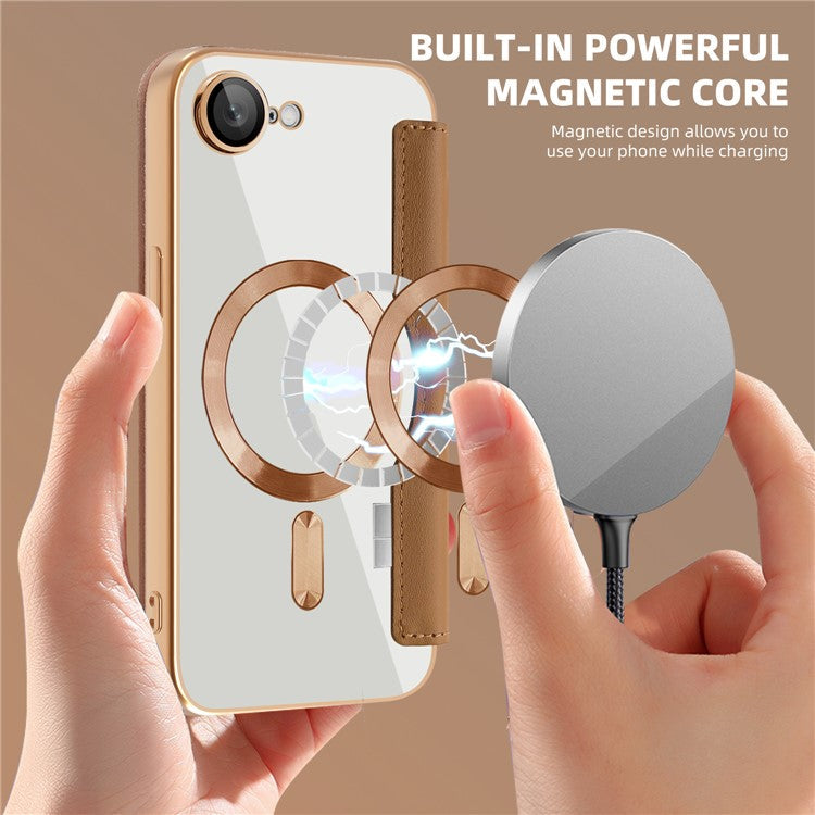 For iPhone 16e Case Compatible with MagSafe Rhombus PU Leather Phone Cover - Brown