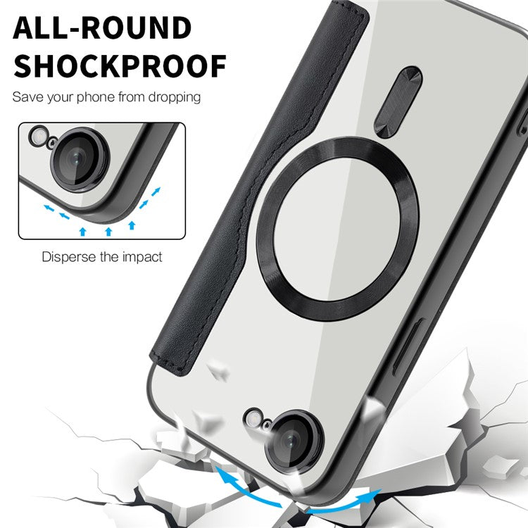 For iPhone 16e Case Compatible with MagSafe Rhombus PU Leather Phone Cover - Black